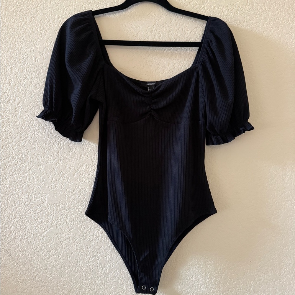 Black Puff Sleeve Bodysuit
